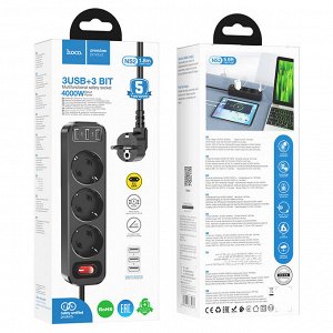 Удлинитель сетевой фильтр USB зарядка 3х розетки (EU) + 3 USB 2.4A 4000W, 1,8м