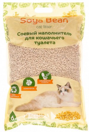 Соевый наполнитель для кошачьего туалета "ЗооДом "Soya Bean", 6 л/2,5 кг, без запаха (1/6)