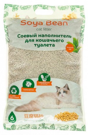 Соевый наполнитель для кошачьего туалета "ЗооДом "Soya Bean", 6 л/2,5 кг, зелёный чай (1/6)