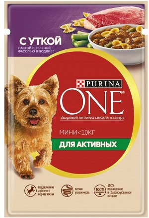 Влажный корм для собак Purina ONE для мелких пород при активном образе жизни с уткой 85 г