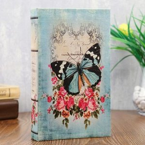 Сейф-книга дерево ""Бабочки в цветах. Винтаж"" кожзам 21х13х5 см
