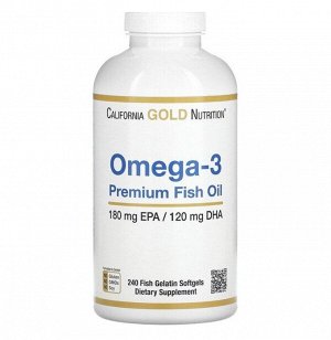 California Gold Nutrition, омега-3, рыбий жир премиального качества, 240 капсул из рыбьего желатина