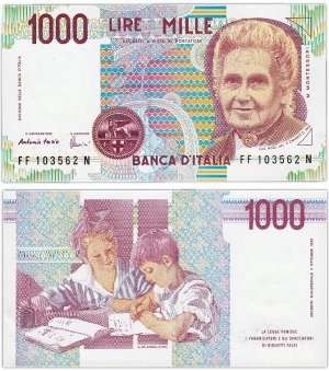 К120 Италия 1000 Лир 1990 "Мария Монтессори. Школа Монтессори"