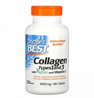 Коллаген типа 1 и 3 с Peptan и витамином C, 1000 мг, 180 таблеток