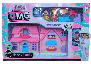 Кукольный домик " Счастливая семья " c куклами, мебелью и капсулой ( розовый )