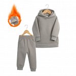 Детский костюм на флисе: худи + брюки, цвет серо-коричневый