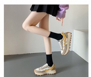 Женские кроссовки с цветными вставками, на шнурках, цвет бежевый/жёлтый