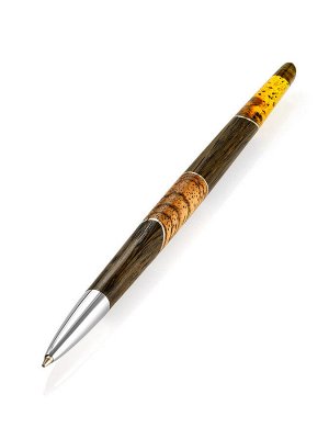 Уникальная ручка из дерева с натуральным балтийским янтарём с природной текстурой
