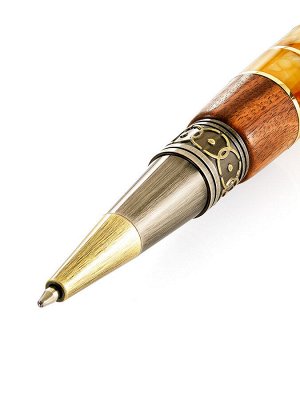 Шариковая ручка из дерева с янтарем в латуни