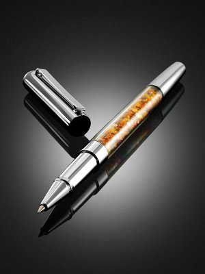 Шариковая ручка с колбой, наполненной кусочками натурального янтаря