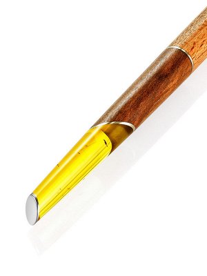 Ручка авторской работы из дерева и натурального янтаря