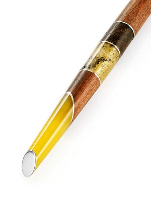 Ручка из дерева и натурального балтийского янтаря разных оттенков