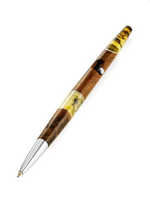 Ручка из дерева и натурального балтийского янтаря с выдвижным механизмом