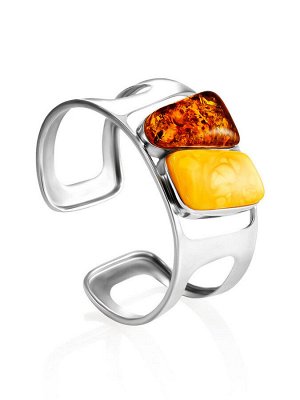 Широкий браслет ручной работы Bella Terra с янтарём разных оттенков