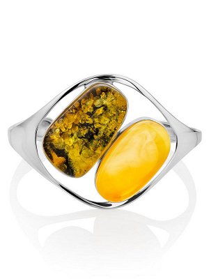 Эффектный крупный браслет Bella Terra с янтарем зеленого и медового цветов