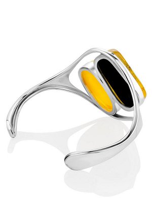 Эффектный крупный браслет Bella Terra с янтарем зеленого и медового цветов