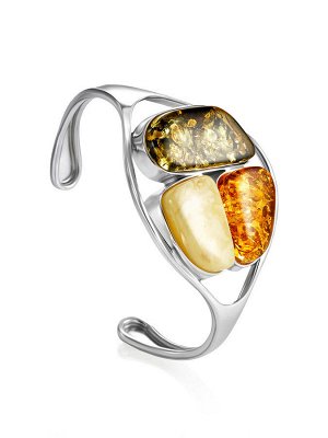 Яркий браслет из натурального янтаря разных оттенков Bella Terra