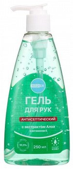 КЛИНСА ГЕЛЬ ДЛЯ РУК АНТИСЕПТИЧЕСКИЙ С ЭКСТРАКТОМ АЛОЭ И ВИТАМИНОМ Е  250 МЛ
