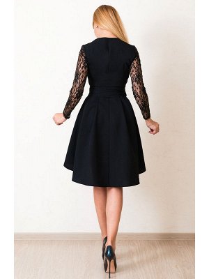 00559 Платье каскад черное с кружевом