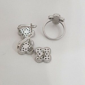 Комплект "Дубай": кольцо р-р 17, серьги, подвеска, покрытие посеребрение, цвет камня: белый, 30249, арт. 847.621