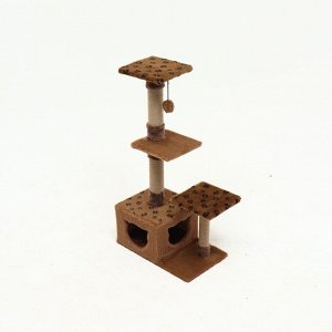 Комплекс-когтеточка "Пижон", квадратный, 3х-уровневый 65 х 36 х 107см, мех, джут, коричневый