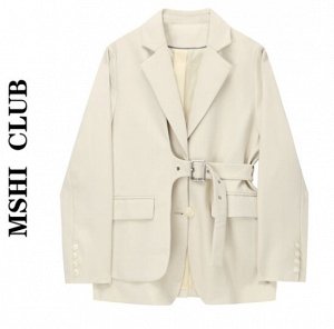 MSHI CLUB 2023 Крутой пиджак с лацканами и интересным поясом, кремовый