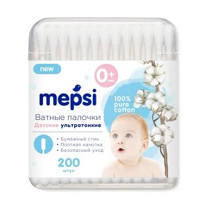 Детские ватные палочки «MEPSI» ультратонкие, 200 шт.уп.
