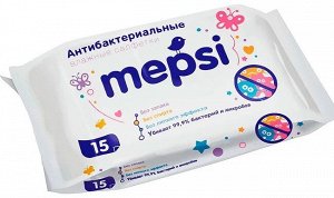 Влажные антибактериальные очищающие салфетки MEPSI 15шт.