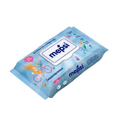 Влажные салфетки гипоаллергенные детские  MEPSI,72 шт.