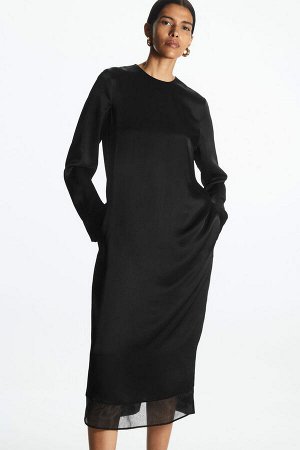 Платье миди со вставками из органзы черное