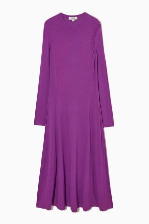 Фиолетовое платье миди из джерси с длинными рукавами