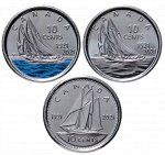 Набор 10 центов 100 лет шхуне Bluenose, 3 монеты, Канада 2021 г. UNC