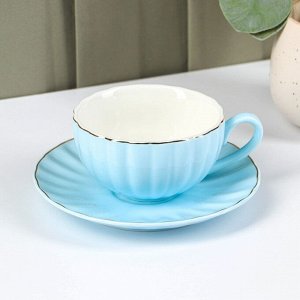 Чайная пара фарфоровая Доляна «Вивьен»: чашка 200 мл, блюдце d=15 см, цвет голубой