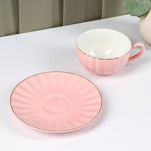Чайная пара фарфоровая Доляна «Вивьен», чашка 200 мл, блюдце d=15 см, цвет розовый