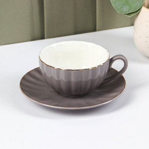 Чайная пара фарфоровая Доляна «Вивьен»: чашка 200 мл, блюдце d=15 см, цвет серый