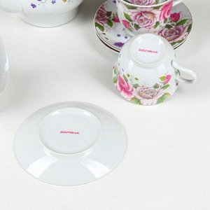 Набор керамический чайный Доляна «Томная роза», на 6 персон, 13 предметов: 6 чайных пар 230 мл, чайник 1 л