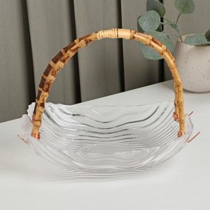 Блюдо стеклянное сервировочное «Цеста», 22,5x17 см, ручка бамбук
