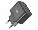 Сетевое зарядное устройство-2USB-C, Hoco N29, 35W, черный
