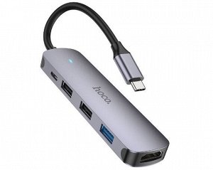 Type-C HUB Hoco HB27 (HDTV+USB3.0+USB2.0*2+PD) серый