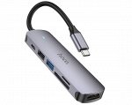 Type-C HUB Hoco HB28 (HDTV+USB3.0+USB2.0+SD+TF+PD) серый