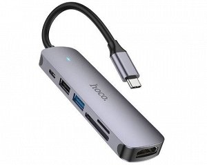 Type-C HUB Hoco HB28 (HDTV+USB3.0+USB2.0+SD+TF+PD) серый