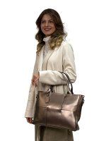 Женская сумка из натуральной кожи, цвет бронза