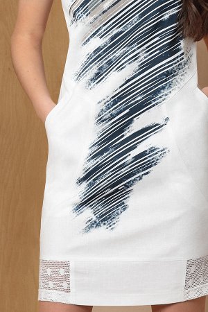 Платье LINEN Платье женское ArtRibbon, полуприлегающего силуэта из льняной ткани с нанесенным на нее дизайном с помощью сублимационной печати. По переду обработаны нагрудные вытачки, фигурные подрезы 