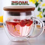 Кружка с двойными стенками с бамбуковой крышкой