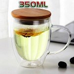Кружка с  с двойными стенками с бамбуковой крышкой
