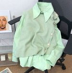 Модная рубашка с острым воротничком в комплекте с трикотажным жилетом, зеленый