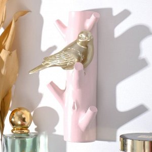 Крючки декоративные полистоун "Золотистая птичка на розовой ветке" 16х5,7х9,7 см