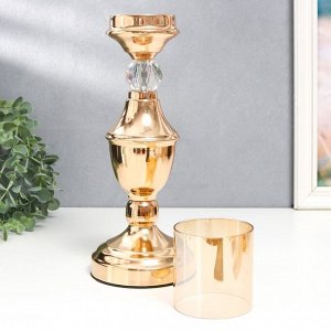 Подсвечник металл, стекло на 1 свечу "Тицино" d-6 см, золото 11,5х11,5х38 см