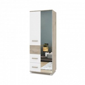 Шкаф 2-х створчатый с зеркалом и ящиками Виора В24 800х520х2100 Серый дуб/белый