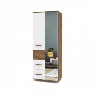 Шкаф 2-х створчатый с зеркалом и ящиками Виора В24 800х520х2100 Табачный дуб/белый